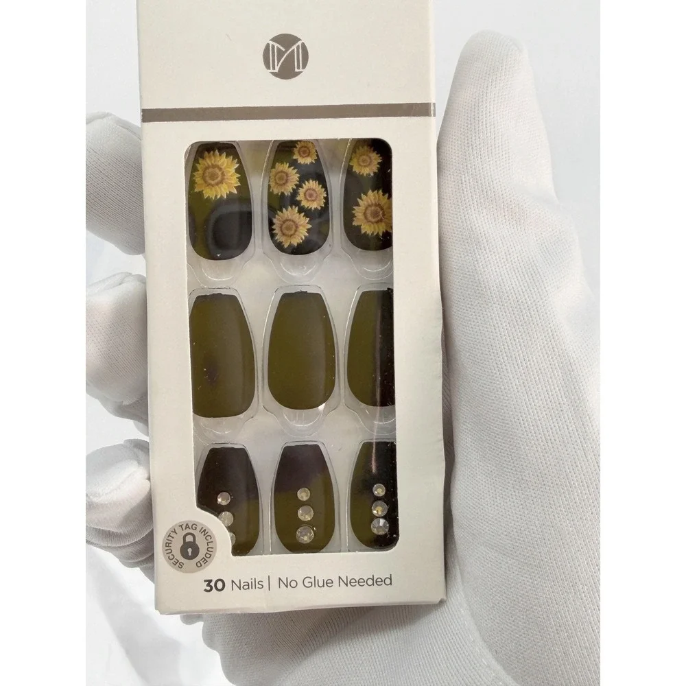 imPRESS Press-On Manicure Festival Night‎ Matte Black Sunflower Rhinestone 93-30